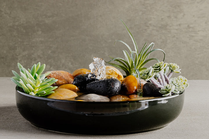 Peaceful Shallow Black Bowl Water Fountain